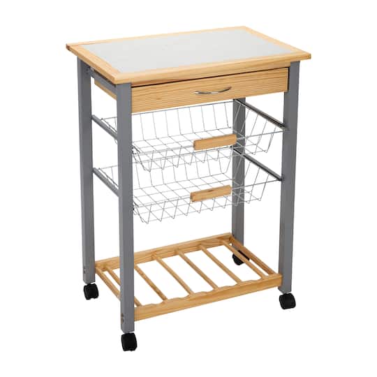 Organize It All Rolling Kitchen Cart with Wine Rack